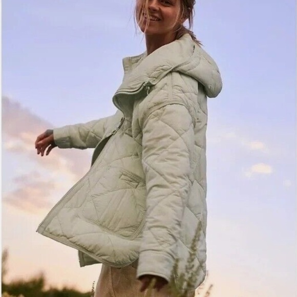Free People Pippa Packable Puffer Jacket Light Green Bleached Melon Pippa - Picture 3 of 8